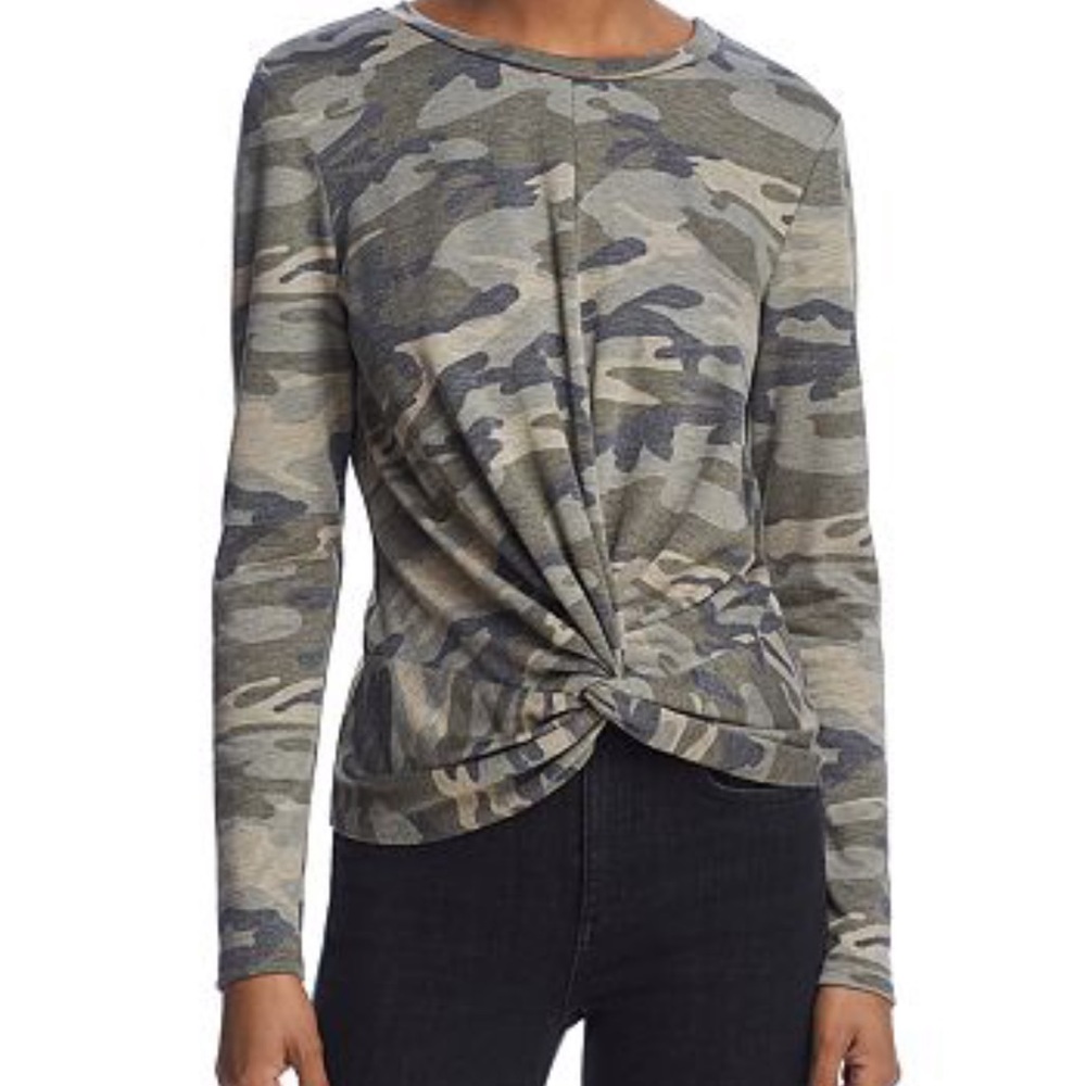 Aqua Bloomingdale’s twist front camo top